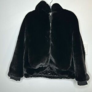 GAP Hooded Black Fur Jacket